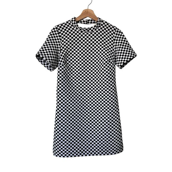ZARA S Y2K Black White Checked Plaid Sleeve Mini Dress - Picture 1 of 11